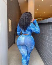Plus Size Casual Printed Long Sleeve 2 Piece Pants Set MEM-88378