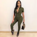 Casual Solid Short Sleeve Jumpsuit SH-390172