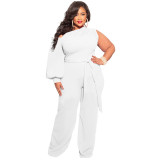 Plus Size One Shoulder Long Sleeve Sashes Jumpsuit NNWF-7089