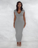 Solid Sexy Backless Zipper Split Bodycon Maxi Dress WY-6825