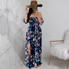 Floral Print Off Shoulder Split Maxi Dress JRF-3641