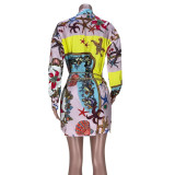 Starfish Print Long Sleeve Shirt With Chain MDF-5248