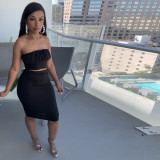 Sexy Solid Tube Top And Skirt Two Piece Sets TE-4301