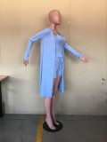 Solid Ribbed Cami Top+Long Cloak+Shorts 3 Piece Sets OLYF-6072