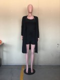 Solid Ribbed Cami Top+Long Cloak+Shorts 3 Piece Sets OLYF-6072