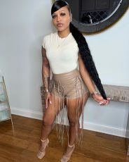 Sexy PU Leather Bandage Skinny Shorts LSL-6460