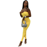 Solid Off Shoulder Strapless Tight Jumpsuits HMS-5493