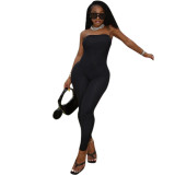 Solid Off Shoulder Strapless Tight Jumpsuits HMS-5493