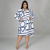 Plus Size CasuaL Printed Long Sleeve Shirt Dress NNWF-7255