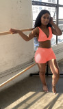 Sexy Solid V Neck Sleeveless Two Piece Shorts Set ZDF-31129