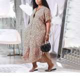 Plus Size Casual Printed Short Sleeve Maxi Dress NNWF-7249
