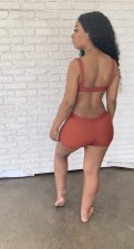 Sexy Solid V Neck Sleeveless Two Piece Shorts Set ZDF-31129