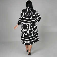 Plus Size CasuaL Printed Long Sleeve Shirt Dress NNWF-7255
