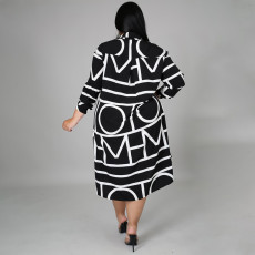Plus Size CasuaL Printed Long Sleeve Shirt Dress NNWF-7255