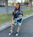 Casual Printed T Shirt And Shorts Two Piece Sets ZDF-31122