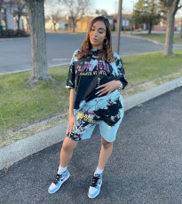 Casual Printed T Shirt And Shorts Two Piece Sets ZDF-31122