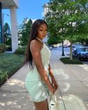 Solid Halter Crop Top Ruffled Mini Skirt 2 Piece Sets ZDF-31158