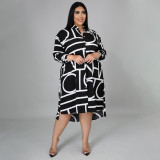 Plus Size CasuaL Printed Long Sleeve Shirt Dress NNWF-7255
