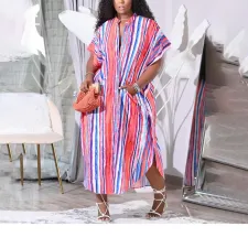 Plus Size Casual Printed Short Sleeve Maxi Dress NNWF-7249