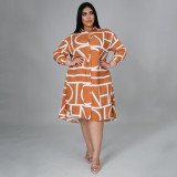 Plus Size CasuaL Printed Long Sleeve Shirt Dress NNWF-7255