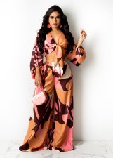Sexy Printed 3/4 Sleeve Wide Leg Pants 2 Piece Suits ZDF-31139