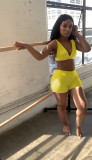 Sexy Solid V Neck Sleeveless Two Piece Shorts Set ZDF-31129