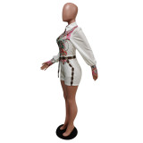 Casual Printed Long Sleeve Belted Romper MEM-88379