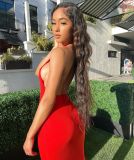 Sexy Red Halter Long Dress ZDF-31105