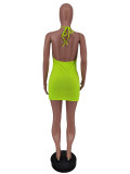 Sexy Solid Halter Split Mini Dress ZDF-31109