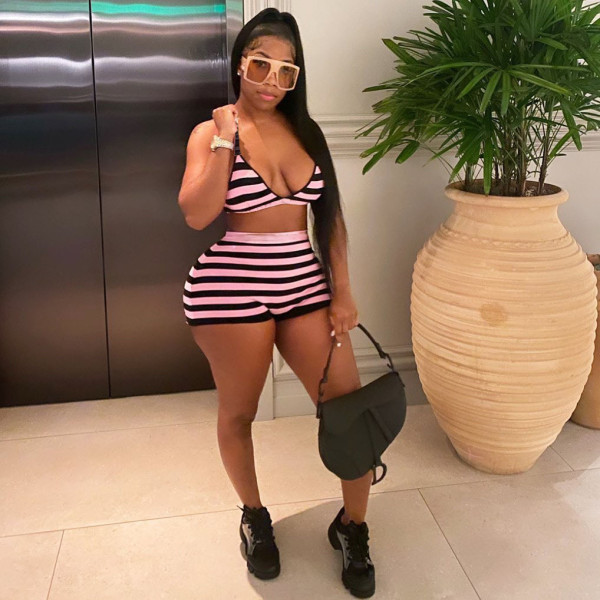 Sexy Striped Bra Top And Shorts Two Piece Sets ZDF-31120