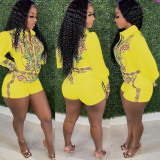 Casual Printed Long Sleeve Belted Romper MEM-88379