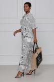 Plus Size Newspaper Print Short Sleeve Maxi Shirt Dress SFY-2129