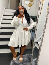 Casual Solid Long Sleeve Ruched Shirt Dress WY-6828