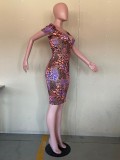 Sexy Printed V Neck Short Sleeve Mini Dress OLYF-6073
