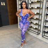 Sexy Printed Irregular Bodysuit+Pants 2 Piece Suits WMEF-20765