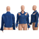 Trendy Denim Ripped Hole Jacket Coats SH-390180