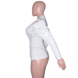 White Cold Shoulder Puff Sleeve Blazer Coat SH-390182