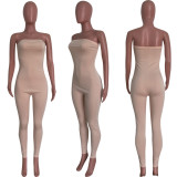 Solid Off Shoulder Strapless Tight Jumpsuits HMS-5493