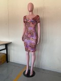 Sexy Printed V Neck Short Sleeve Mini Dress OLYF-6073