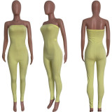 Solid Off Shoulder Strapless Tight Jumpsuits HMS-5493