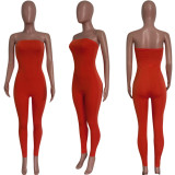 Solid Off Shoulder Strapless Tight Jumpsuits HMS-5493