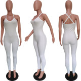 Solid Sleeveless Sling Cross Strap Tight Jumpsuit BGN-172
