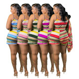 Contrast Color Striped Camisole Shorts Two Piece Sets (Without Coat) CXLF-KK820