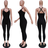 Solid Sleeveless Sling Cross Strap Tight Jumpsuit BGN-172
