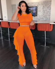 Solid Color Short Sleeve Top And Pants 2 Piece Sets CXLF-KK831