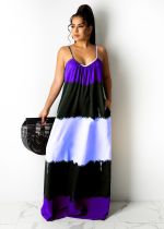 Printed Contrast Color Spaghetti Strap Loose Maxi Dress CXLF-KK840