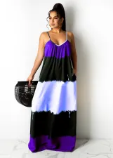 Printed Contrast Color Spaghetti Strap Loose Maxi Dress CXLF-KK840