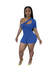 Sexy Plaid Print Hollow Single Sleeve Rompers CXLF-KK821