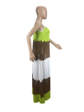 Printed Contrast Color Spaghetti Strap Loose Maxi Dress CXLF-KK840