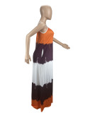 Printed Contrast Color Spaghetti Strap Loose Maxi Dress CXLF-KK840